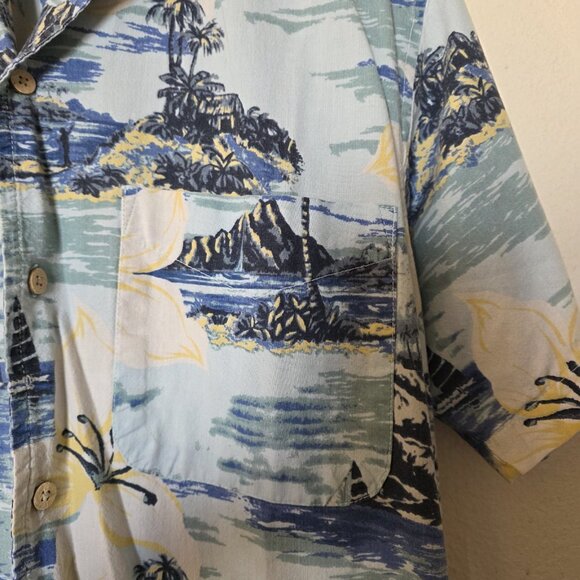 Vintage Cherokee Waikiki Wear Hawaiian Aloha Shirt Men’s Small Blue Floral - Picture 8 of 11